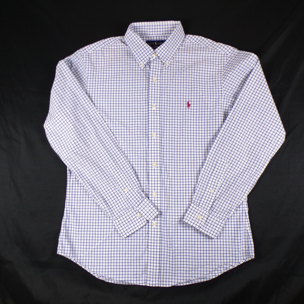 Ralph Lauren Blue and White Checkered Casual Button Down Shirt